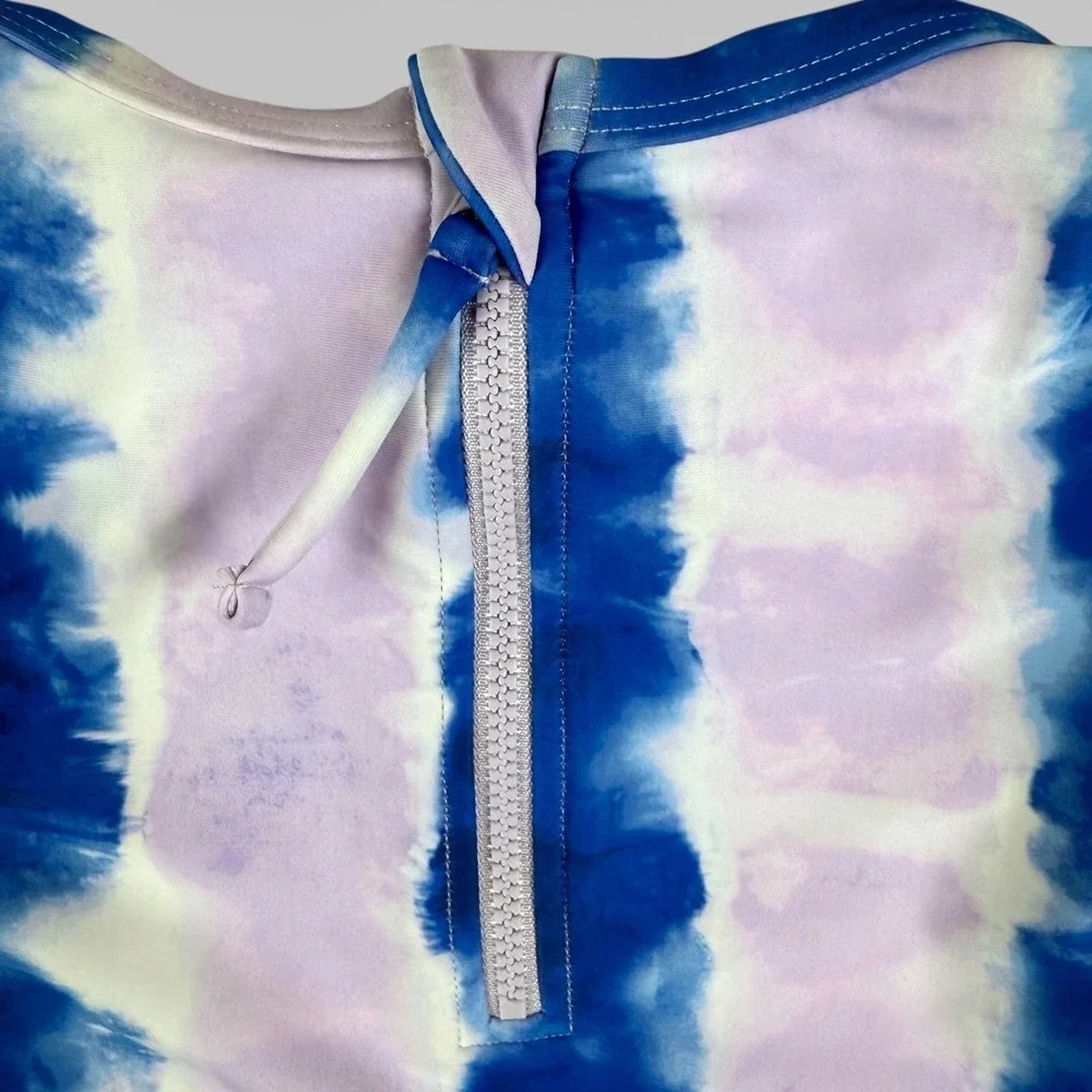DSG Girls Britney One Piece Swimsuit S Lilac Blue Dye Stripe Size XS 4-6‎ NWT